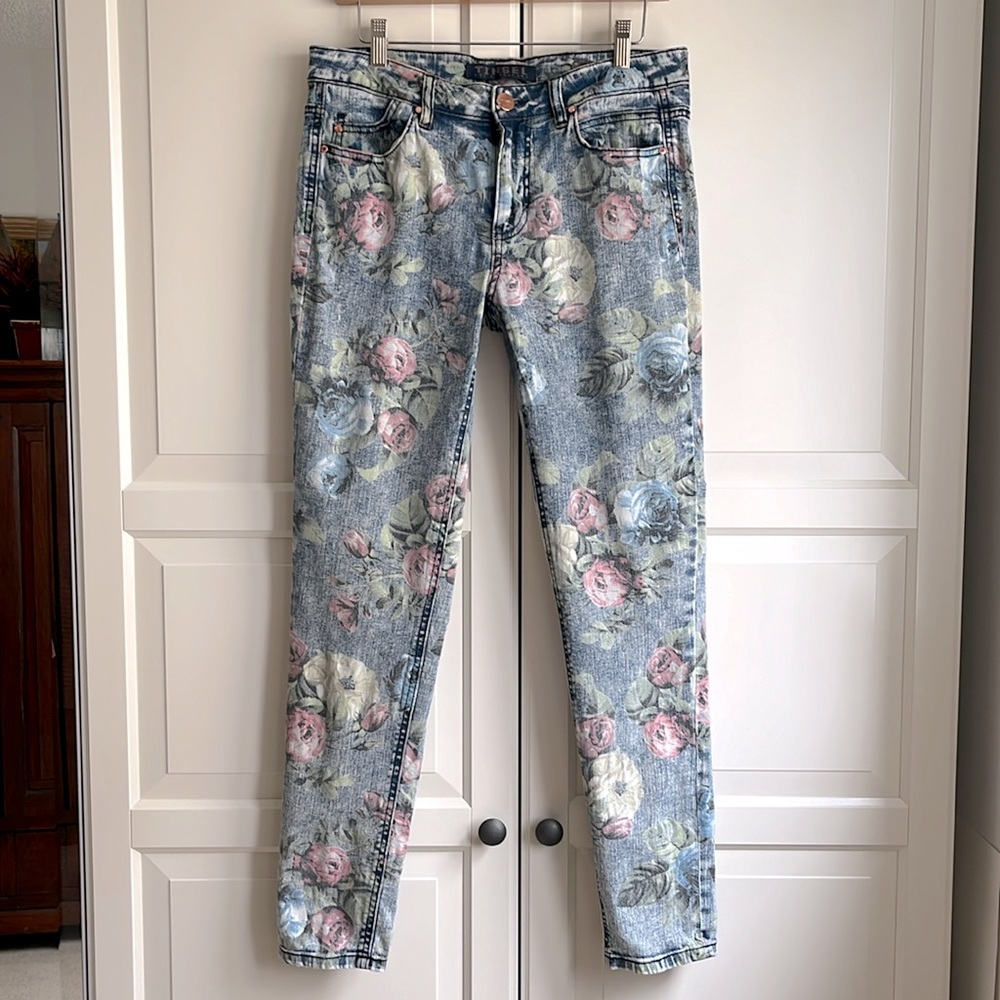 Y2K TINSEL Denim Couture garment wash floral jeans Size US 27/28